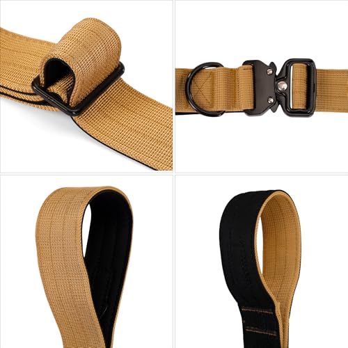 Image of Wooflix Metal Dog Collar for Training and Walks | Nylon Collar with Tactical Metal Buckle and D-Ring for Medium and Large Dogs | Dog Collar for Heavy Breed Dogs (Beige T2, Large)