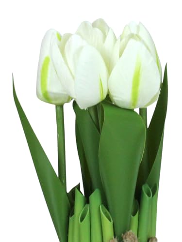 Image of TIED RIBBONS Artificial Tulip Flower Plant for Decoration Fake Flowers with Leaves (White, 24.5 Cm X 6.3 Cm) Decorative Items for Home Decor Table Living Room Office Restaurant - Polyester