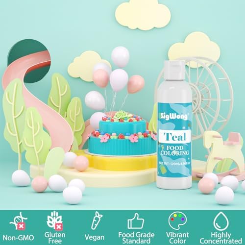 Food Coloring - 120ml Teal Liquid Food Coloring, Upgraded Vibrant Tasteless Food Dye for Baking, Cooking, Dessert Decorating, Icing, Fondant, Cookies, Easter Egg, Making DIY Supplies - 4.06 Fl.Oz Bottles — view 3