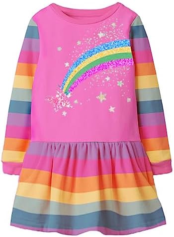 DXTON Little Girl Children Kid Long Sleeve Flower Dresses for 2-8T