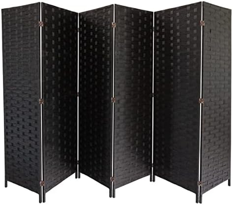 Jovmagic 6 Panels Folding Room Divider Hand-Made PrivacyWall Divider Screen, 6Ft Tall Double Weave Privacy Partition, Foldable Wall Room Divider,Freestanding Divider seperator, Black