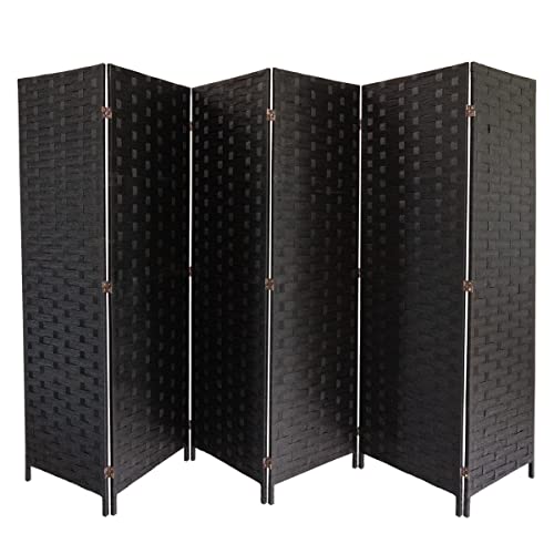 Jovmagic 6 Panels Folding Room Divider Hand-Made Privacywall Divider Screen, 6Ft Tall Double Weave Privacy Partition, Foldable Wall Room Divider,Freestanding Divider Seperator, Black #TOP2