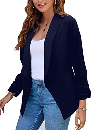 Image of YMING Womens Open Front Work Blazer Business Long Sleeve Jackets Solid Color Office Short Cardigans