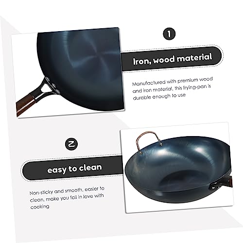 Wok de hierro con mango de madera antiadherente y fondo plano miniatura 7