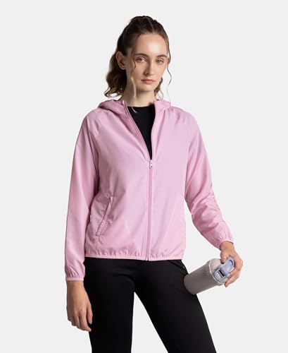 Image of Jockey MW50 Women's Microfiber Fabric Relaxed Fit Raglan Styled Water Resistant Hoodie Jacket with Stay Dry Treatment