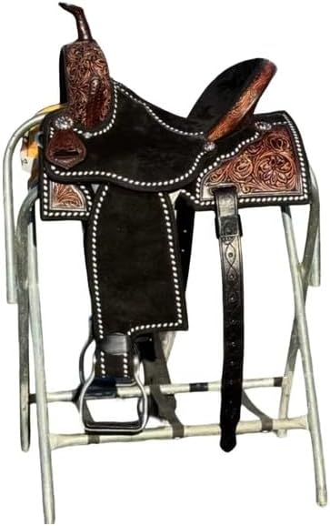 Leather Horse Saddle Barrel Racing Western Wooden Tree Custom Cowboy Cowgirl Handmade Premium Pleasure Comfort Trail Tack Equestrian Tooled Carved Saddle for Riding Size: 10-18 inch Seat, MO-18