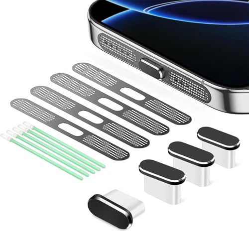 BelleVive 8er-Pack USB-C-Staubschutzstecker, Typ-C-Ladeanschlusssteckerabdeckung, Ohrhörer-Lautsprechernetz, staubdichte Klebeabdeckung, Telefonzubehör für iPhone 16/iPhone 15