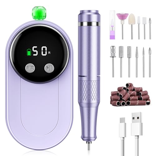 Urbuti Torno para Uñas, taladro profesional de 50.000 RPM con pantalla LCD, set de manicura y pedicura 12 en 1 eléctrico para uñas acrílicas, uñas naturales y cutículas.