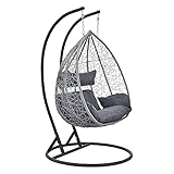 Color: Soporte: negro - Cesta colgante: gris claro - Cojines: gris oscuro - Material: Marco: acero - Cesta colgante: polyrattan - Almohadas: 100% poliéster