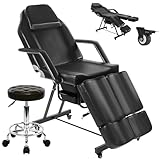 KIIUMI Tattoo Artist Chair Split Legs, Black Facial Chair for Esthetician with Wheels, Professional Extension Lash Bed Adjustable Massage Salon Inkbed Beauty Spa Table with Tray