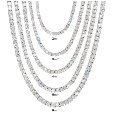 Gem's Beauty 5.34 CT Moissanite Tennis necklaces 2mm D Color VVS1 Round Cut Diamond Tennis necklaces 14k White Gold Plated 925 Sterling Silver Tennis necklaces for Women-16IN/40.64CM- Cover