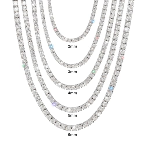 Gem's Beauty 5.34 CT Moissanite Tennis necklaces 2mm D Color VVS1 Round Cut Diamond Tennis necklaces 14k White Gold Plated 925 Sterling Silver Tennis necklaces for Women-16IN/40.64CM-1