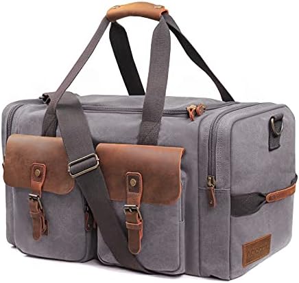 Canvas Duffle Bag, Aocome Overnight Bag for Men and Women Traveling, Genuine Leather Trim Travel Weekender Duffel Bag with Shoe Compartment, Large Carryon Luggage Bag With Shoulder Strap 1 Canvas Duffle Bag, Aocome Overnight Bag for Men and Women Traveling, Genuine Leather Trim Travel Weekender Duffel Bag with Shoe Compartment, Large Carryon Luggage Bag With Shoulder Strap