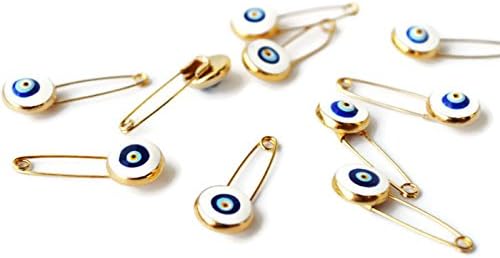 10 Pcs Turkish Evil Eye White Safety Pins - Turkish Evil Eye Brooch Set Wedding Favor Packing Supplies