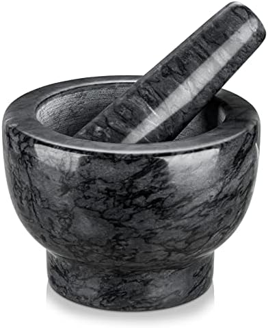 Velaze Marble Mortar and Pestle Set, 300 ml Mortar and 5.1 inch Pestel, Grinder and Crusher, Grind Spices, Powder Pestos, Mash Herbs, Crush Pills, Polished Natural Marble