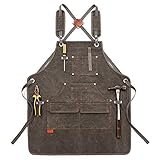 Kani Woodworking Shop Apron, Canvas Work Apron with Pockets for Men Women, Adjustable Cross Back...