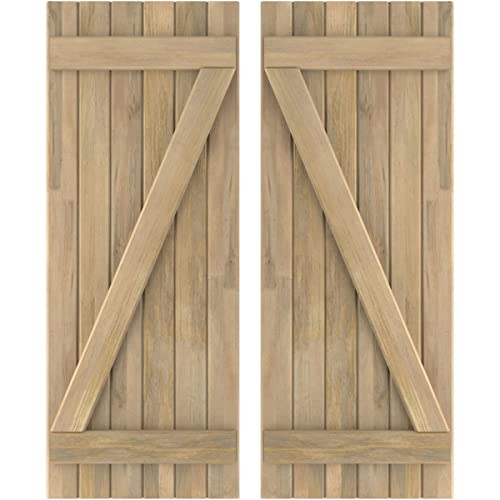 21"W x 40"H Americraft Six Board (2 Batten) Exterior Real Wood Joined Board-n-Batten Shutters w/Z-Bar (Per Pair), Unfinished