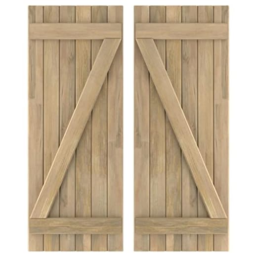 Ekena Millwork ARW102BB621X55UNH Americraft Six 2 Exterior Real Wood Joined Board-n-Batten Shutters w/Z-Bar (Per Pair), 21"W x 55"H, Unfinished