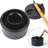 Qi Ming Wen Fang Chinese Calligraphy inkstone with Lid – Heavy Duty Plastic Sumi Inkwell, ink stone Prevents Drying, 10ml Capacity, 2.8 Inch for Small & Medium Brush Writing