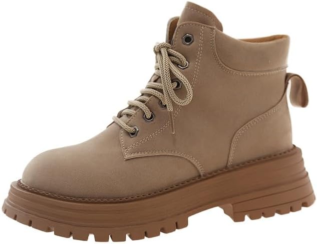 Women's Platform Ankle Boots Short Chunky Round Toe Combat Boots Lace up Lug Sole Cute Walking Fall Booties