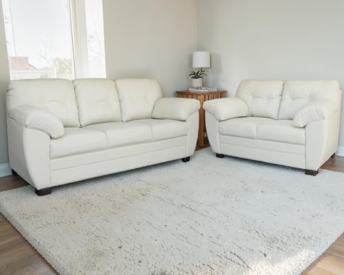 Consejos para Comprar Sala Piel del mes. 46 Genérico Sala de Piel Genuina Sofá y Love Seat, Color Marfil, Mod. Derby