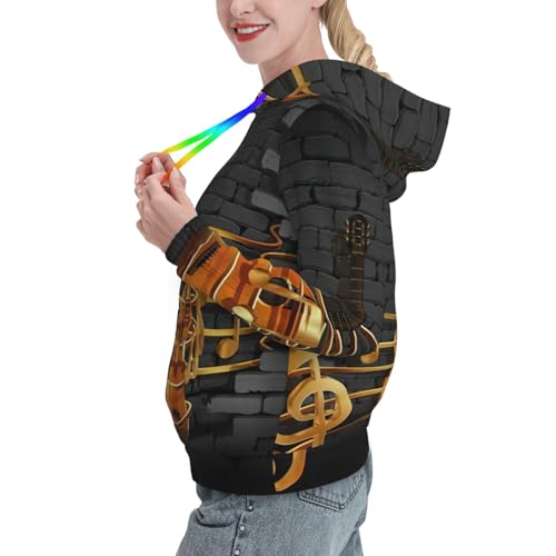 Sweat à capuche graphique note de guitare pull ajusté chaud pour femme