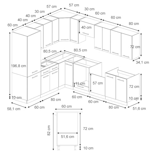 Vicco Cucina Angolare Completa Grigio/Beige/Antracite 227 X 287 Cm , Pl Marmo - 2