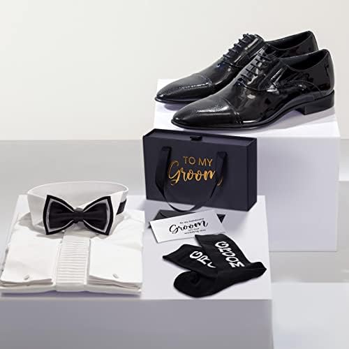 BBTO Groom Gift Box for Wedding Day Including Black Groom Socks Wedding Day Card for Groom with Envelop Groom Wedding Gift Box with White Raffia String Lights, One Size