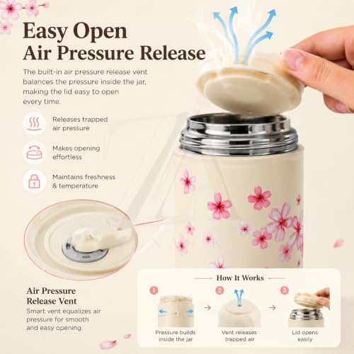 Image of Insulated Stainless Steel 1060ml Lunch Box with 350ml Tumbler | Leakproof Hot Cold Food Container | BPA-Free Cute Tiffin Box for Kids, School, Office, Travel, Picnic (Pink Cherry Blossom Floral)