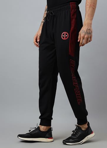 Image of Free Authority Official Deadpool Graphic Printed Black Regular Fit Jogger for Men