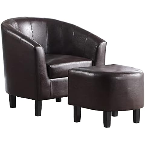 Lemostaar Accent Chair with Ottoman Set : Modern Faux Leather Tub Chair with Foot Rest for Living Room Bedroom, High Arms and Back Comfy Armchair Upholstered Reading Chair for Small Space Cover