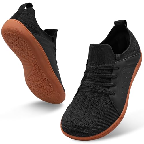 JIASUQI Mens Barefoot Shoes Breathable Wide Toe Trail Running Shoes Minimalist Zero Drop Walking Shoes(Black Rb,Size 9.5)