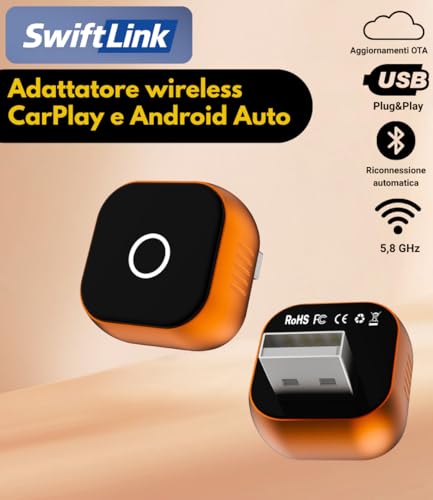 Carplay Wireless 2026 Android Auto Adattatore Bluetooth Compatibile Con Iphone Apple E Android, Elimina I Cavi E Migliora L’Esperienza Di Guida Con Connessione Stabile E Senza Ritardi Swiftlink Max - 2