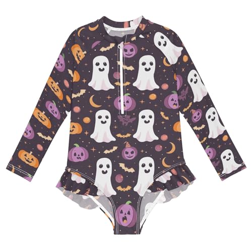 CaTaKu Girls One Piece Swimsuit Cute Halloween Toddler Bathing Suit Long Sleeve UPF 50+ Rash Guard Swimwear 3-12Y
