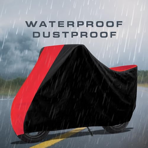 Image of All Weather Protection Two Wheeler Cover for Ather Energy 450 Apex, Scooter & Scooty | Anti Dust, 100% Water Resistance, Heat Resistant, UV Proof - Triple Stitched | (Black Top Red)