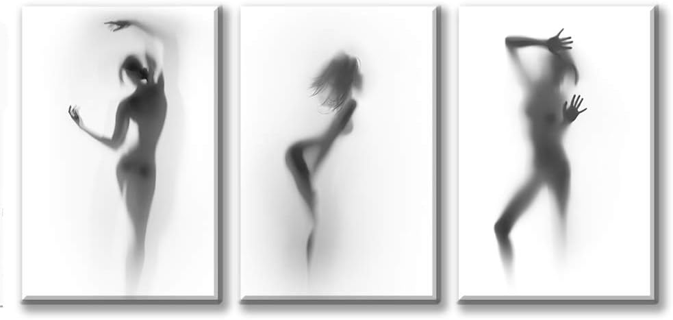 Bathroom Wall Art Decor Canvas Print Black and White Hazy Silhouette Painting 3 Pieces Modern Abstract Picture Poster Artwork for Home Decoration Stretched Framed Ready to Hang 16x24 x3