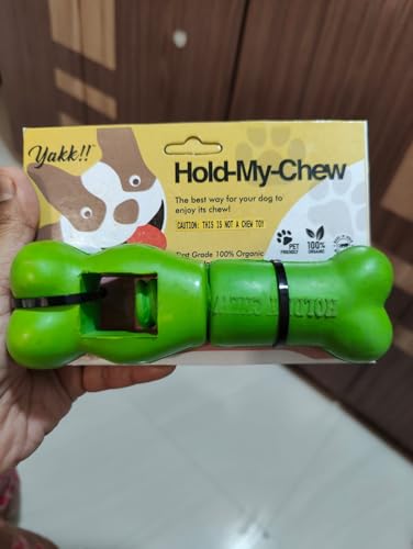 Image of Yakk!! Hold-My-Chew Holder - for Dogs to Enjoy Their Medium /Large Yak Cheese chew /Cow Milk Chew better /100% Natural Rubber /for All Puppies & Dogs /Dental Stick /Teething Dental Care Dog Toy Green