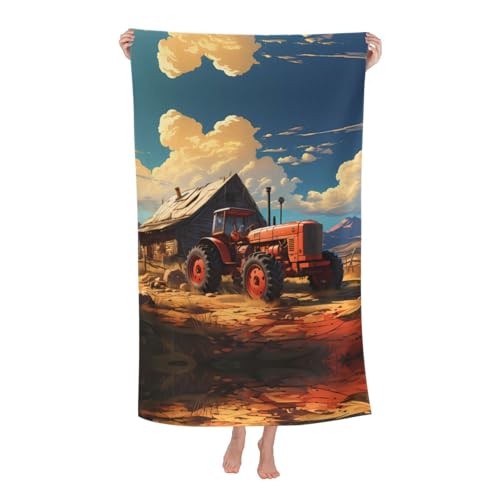 fdgbnm Toallas de playa para adultos con diseño de tractor rojo de granja. Toalla de playa estampada para adultos, toalla de microfibra para viajes y piscina sin arena