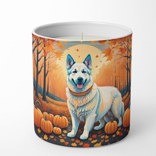 Caroline's Treasures DAC1047CDL White German Shepherd Fall Decorative Soy Candle Nature Soy Wax Essential Oil Home Decor Ideal for Bedroom Kitchen Bath Office Gift, 10 oz