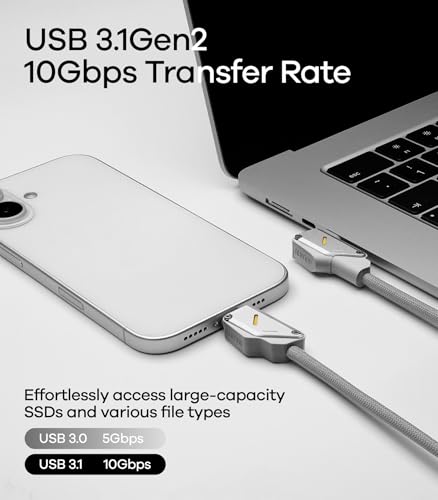Image of Aulumu M07 240W USB-C to USB-C Cable | USB 3.1 Gen2 10Gbps | 4K@60Hz Video Output Fast Charging | Compatible with iPhone 17 /16 /15 Pro Max, NVMe SSD, Galaxy S25 /S24 /S23 Ultra, MacBook Pro - Gray 3.9FT