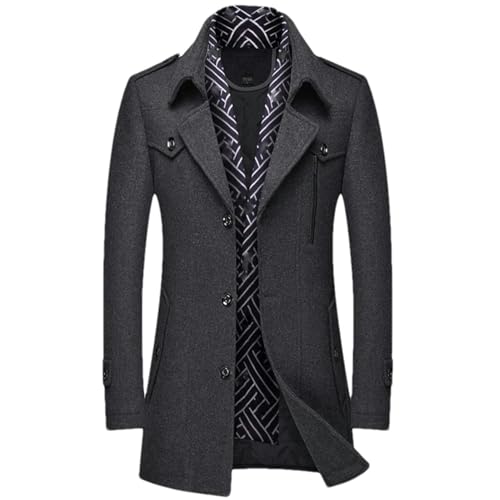 Trench d'hiver en laine homme long chaud gris business décontracté