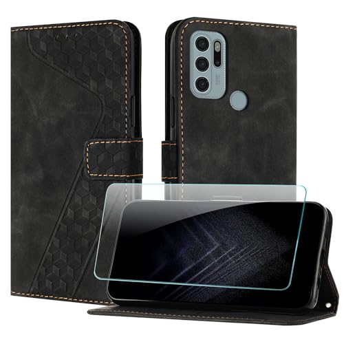 JayModCase Funda para Motorola Moto G60S, PU Piel Flip Carcasa con [Moto G60S Protector de Pantalla] Cierre magnético Soporte Plegable Tarjetas y Cartera (Negro)