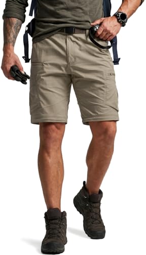 Image of CQR Men's Convertible Cargo Tactical Pants, Water Resistant Outdoor Hiking Pants, Zip Off Lightweight Stretch Work Pants