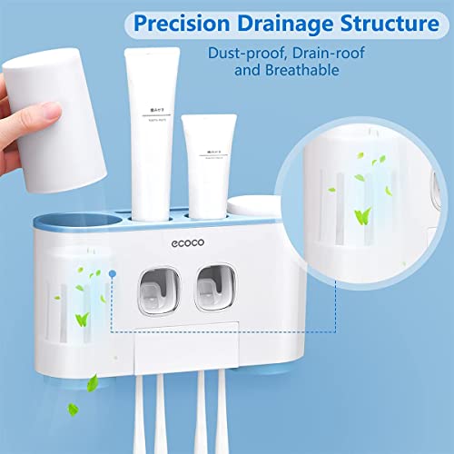 Toothbrush Holders And Toothpaste Dispenser For Bathrooms Wall Mounted With 2 Toothpaste Squeezers - 4 Cups - 5 Toothbrush Slots With Cover, Automatic Toothbrush Holder For Kids Electric Tooth Brush #TOP5