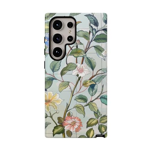 Coque rigide florale Samsung Galaxy S24 Ultra vert pour un style vintage au quotidien
