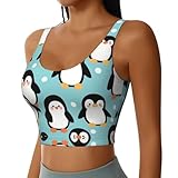 Women Girls Comfortable U-Shaped Back Yoga Vest Removable Cute Cartoon Penguin Art Crop Tops with Pads Moisture Wicking Tops Shirts for Running Sports