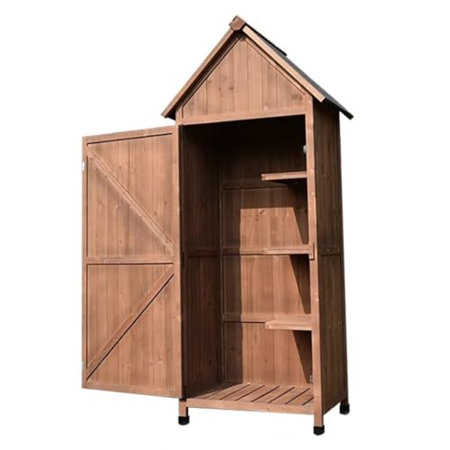 Easnuroz Cobertizo De Jardín De Madera 4 Estantes Armario De Almacenamiento De Herramientas Con Puertas Dobles Con Cerradura Y Techo Inclinado Resistente A La Intemperie Techo De Asfalto Impermeable(W
