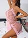 Kolagri Womens Sexy Lingerie Sleepwear Front Slit Lace Spaghetti Strap Babydoll Chemise Mesh Sheer Nightgowns Pink