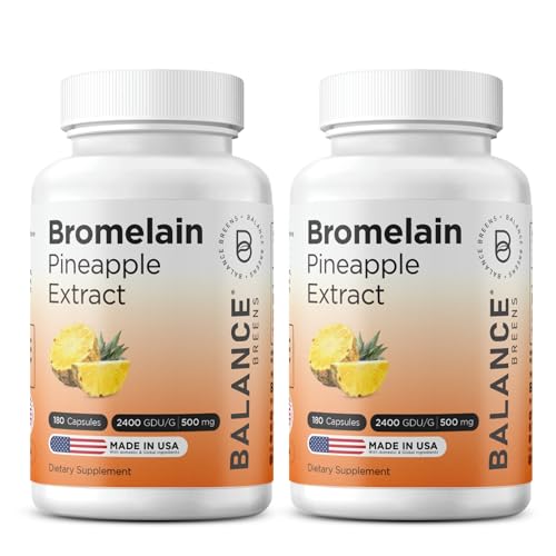 Balancebreens Bromelain 500mg Veggie Capsules – 2400 GDU Pineapple Extract Supplement for Joint Support, Natural Swelling Support, and Healthy Digestion – 180 Organic Capsules Made in USA