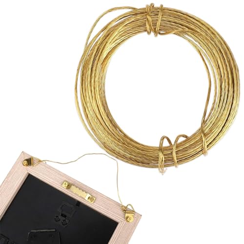 Image of Gold Picture Hanging Brass Wire 20 Feet Braided Picture Wire Multi-Stranded Metal Wire for Artwork, Mirrors, Clocks, Hardware